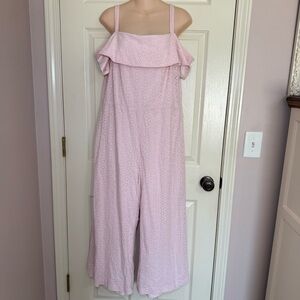 KARL LAGERFELD PARIS Women's Cold Shoulder Pink Eyelet Cottage Core Jumpsuit 12